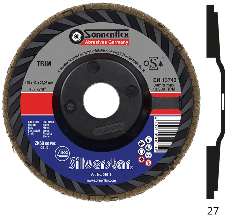Sonnenflex Silverstar® 4.5" 115mm Grit 120 Trimmable Flap Disc