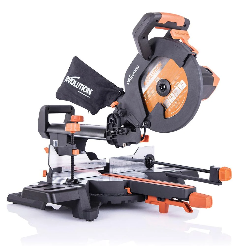 Evolution R255SMS+ 255mm 220V Sliding Compound Mitre Saw with TCT Multi-Material Saw Blade